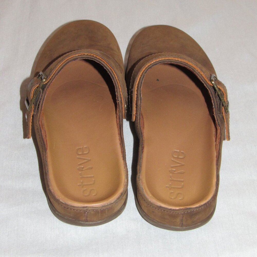 Strive Malmo Brown Distressed Leather Buckle Comfort Clog Slide Women's sz 6 - Picture 2 of 5